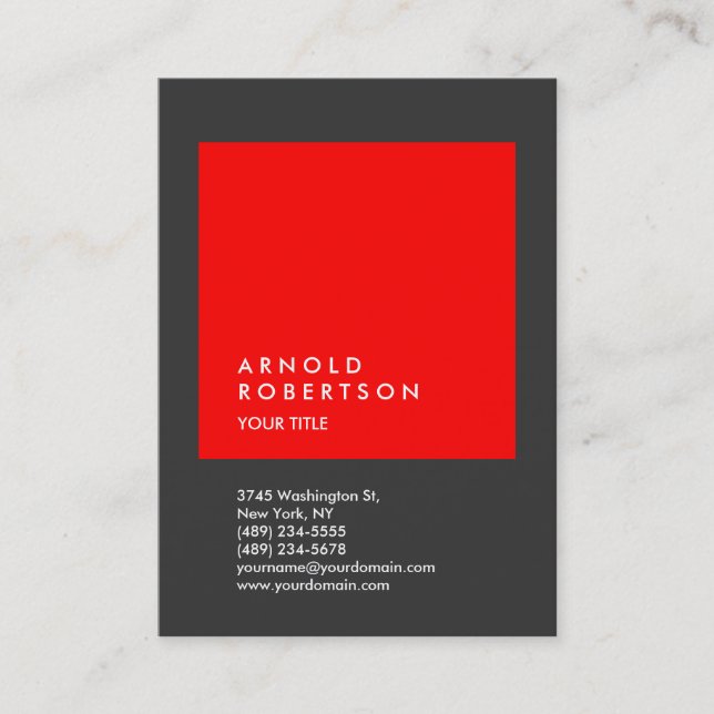 Red Grey Trendy Large Professional Business Card (Front)