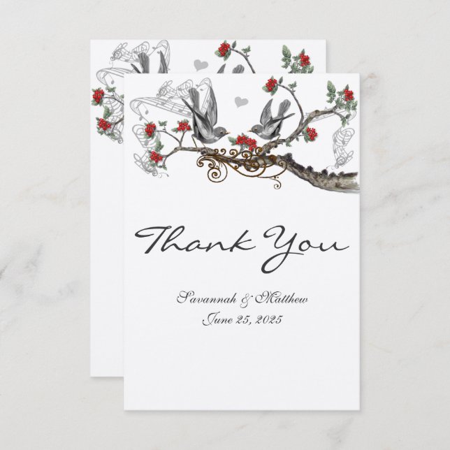 Red & Grey Vintage Birds Wedding Invite (Front/Back)