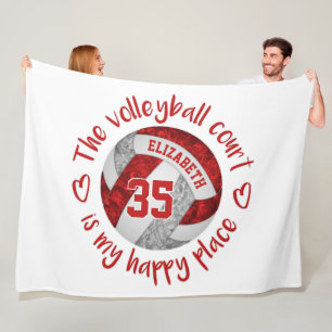 red grey volleyball court happy place personalised fleece blanket