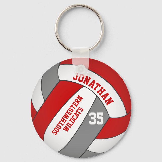 red grey volleyball player and team name key ring (Front)