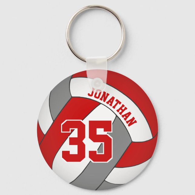 red grey volleyball player name jersey number key ring (Front)