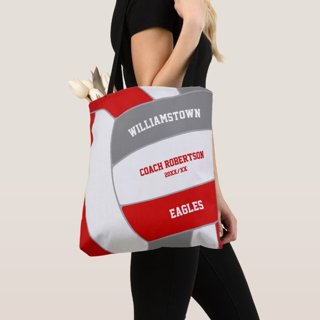 red grey volleyball team colours coach gifts tote bag (Close Up)