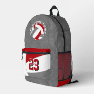 red grey volleyball team colours team name printed backpack