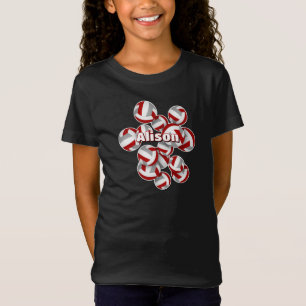 red grey volleyballs custom kids name T-Shirt