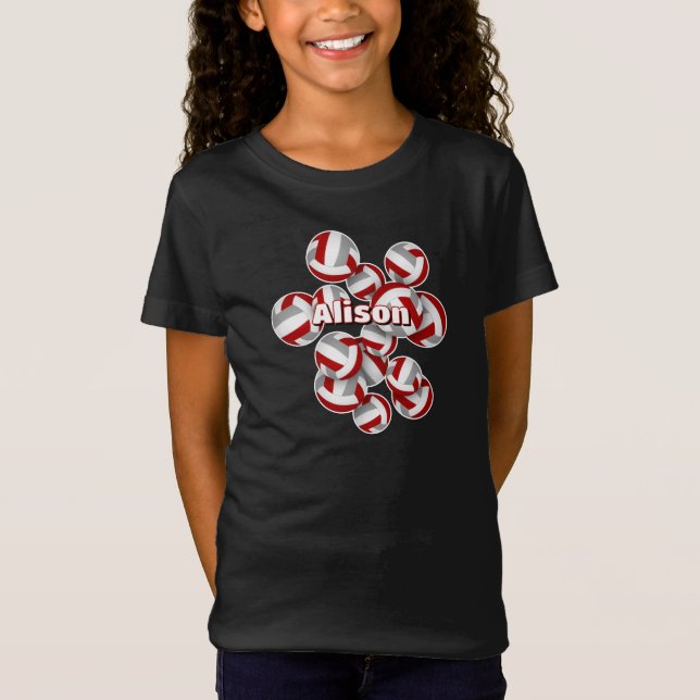 red grey volleyballs custom kids name T-Shirt (Front)