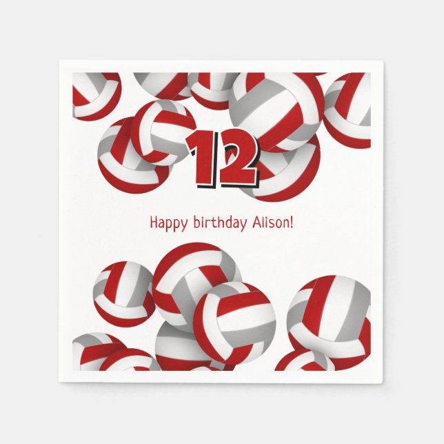 red grey volleyballs girls boys birthday party napkin (Front)