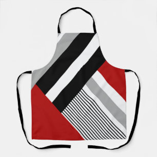 Red, grey, white and black geometric shapes apron