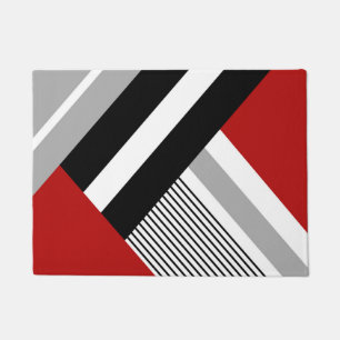 Red, grey, white and black geometric shapes doormat