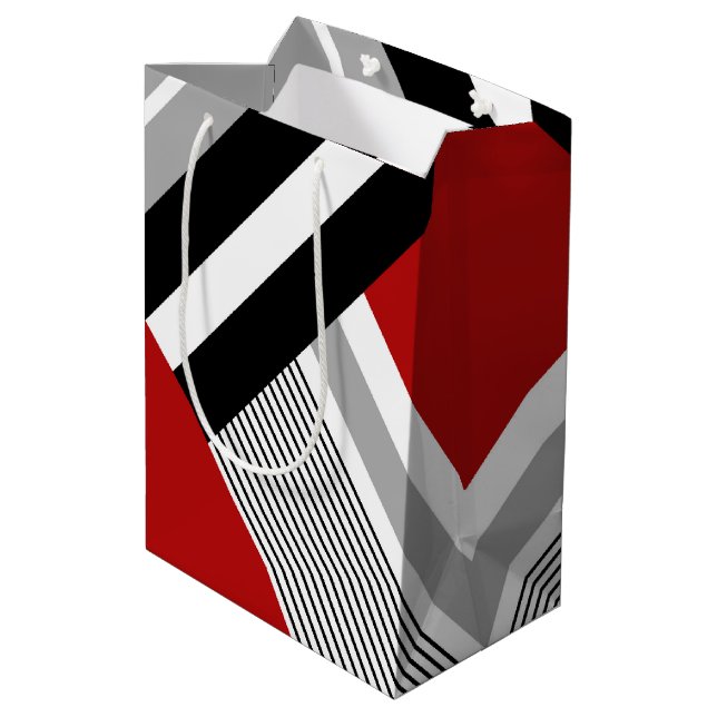 Red, grey, white and black geometric shapes medium gift bag (Back Angled)