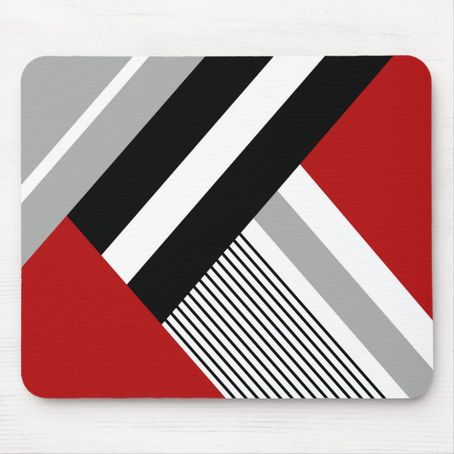 Red, grey, white and black geometric shapes mouse pad (Front)