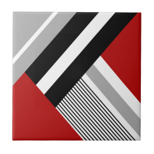 Red, grey, white and black geometric shapes tile