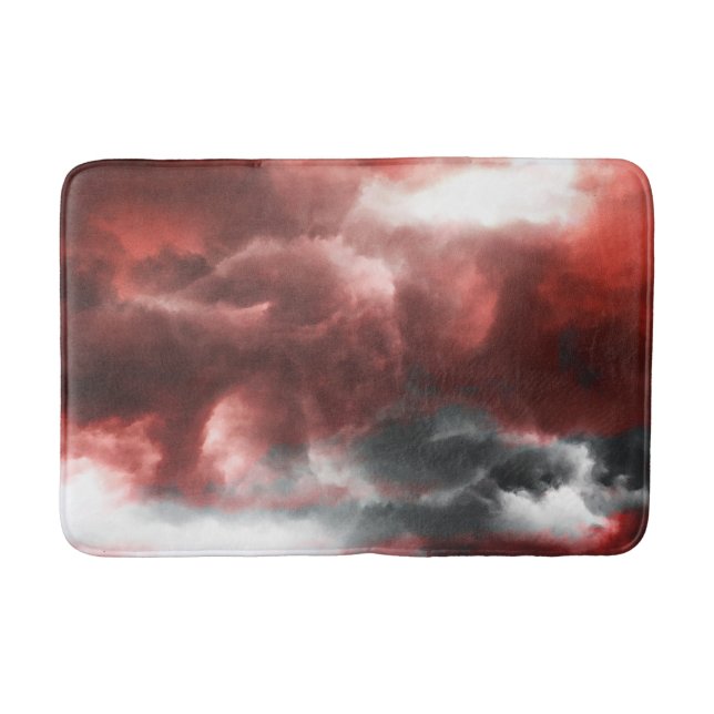 Red grey white black abstract clouds digital art bath mat (Front)