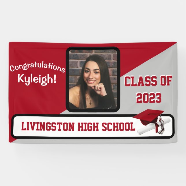 Red, Grey, & White Graduation Banner (Horizontal)