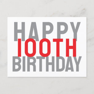 Red Grey White Modern Bold Happy 100th Birthday Postcard