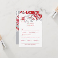 Red & Grey Zen Bamboo Leaves Chinese Wedding RSVPd
