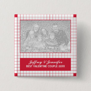 Red Grid Photo 15 Cm Square Badge