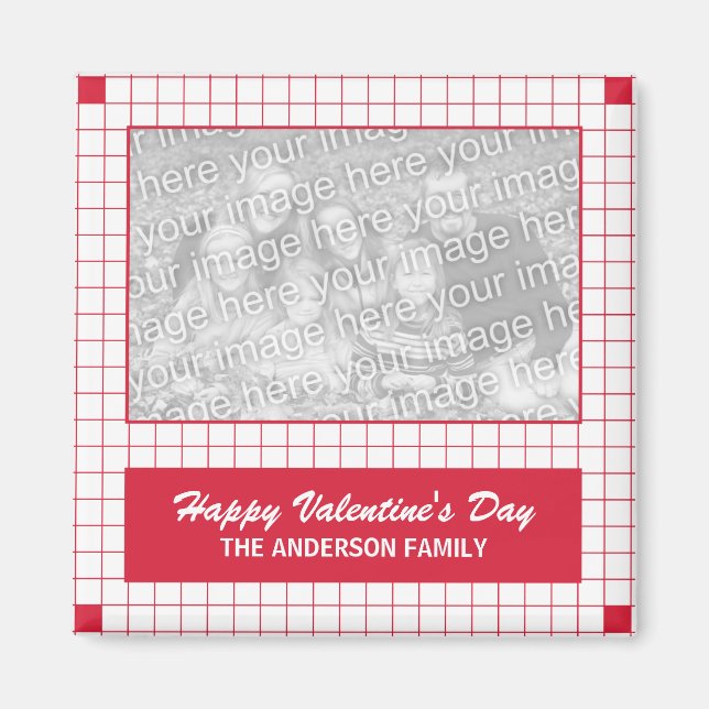Red Grid Photo Magnet (Front)