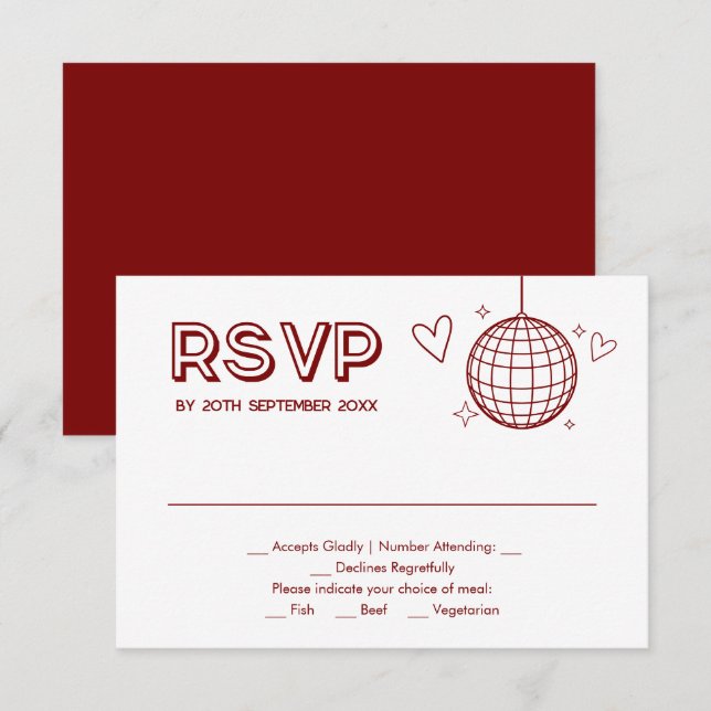 Red Groovy Retro Wedding Meal Choice RSVP Card (Front/Back)