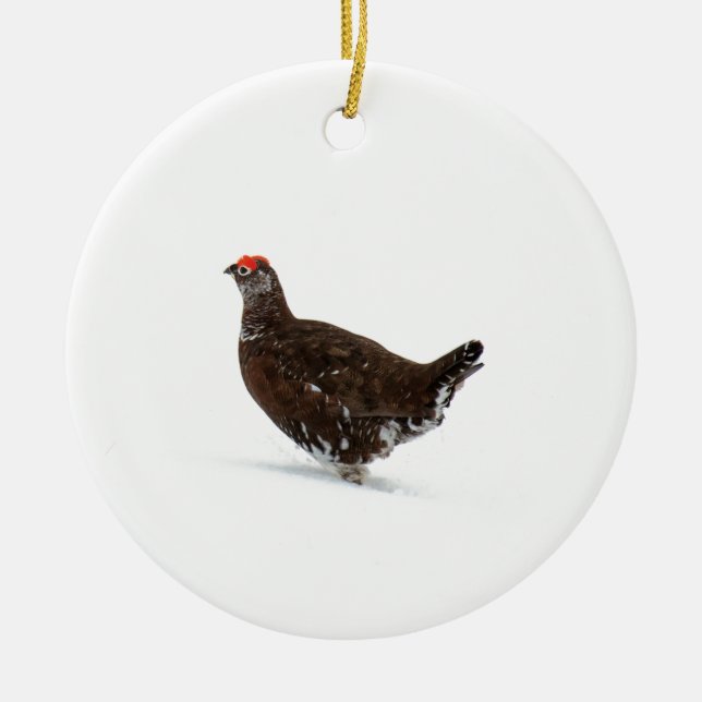 Red grouse ceramic tree decoration (Front)