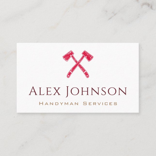 Red Grunge Axe Logo Handyman Home Repair Service Business Card (Front)