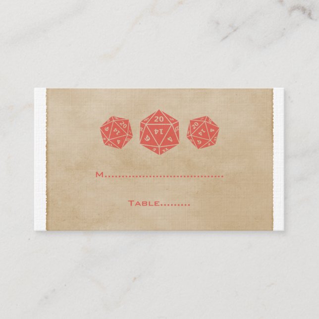 Red Grunge D20 Dice Gamer Place Card (Front)