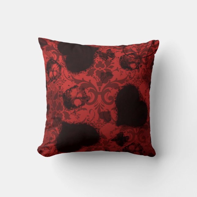 Red Grunge Damask Valentine Cushion (Front)