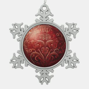 Red Grunge Designed Snowflake Framed Ornament