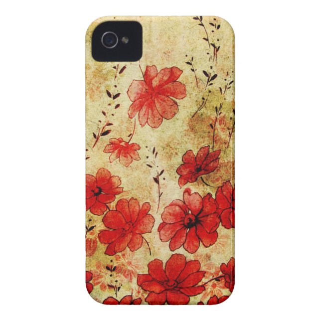 Red Grunge Floral iPhone 4 Case-Mate iPhone Case (Back)
