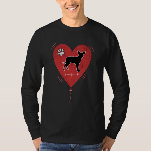 Red Grunge Heart Chihuahua Love Heartbeat Valentin T-Shirt (Front)