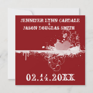 Red Grunge Heart Valentine's Wedding Invitations
