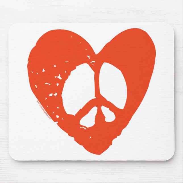 Red Grunge Heart with Peace Sign Mouse Pad (Front)