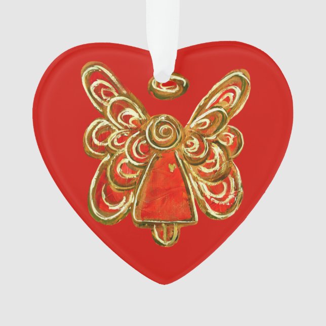 Red Guardian Angel Art Christmas Pendant Ornament (Front)