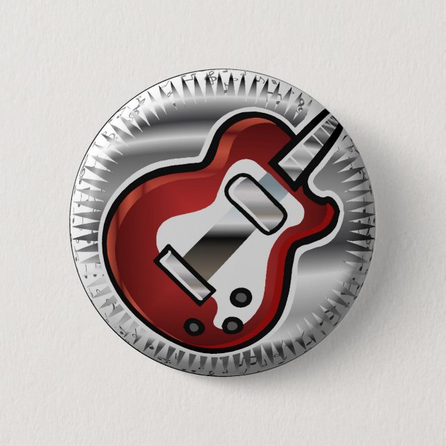 Red Guitar 6 Cm Round Badge (Front)