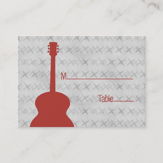 Red Guitar Grunge Place Card (Front)