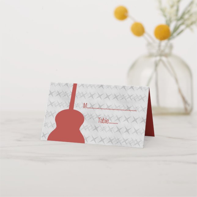 Red Guitar Grunge Tented Place Card (Front)