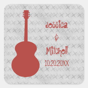 Red Guitar Grunge Wedding Stickers