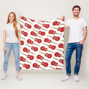 Red Guitar Pattern Fleece Blanket