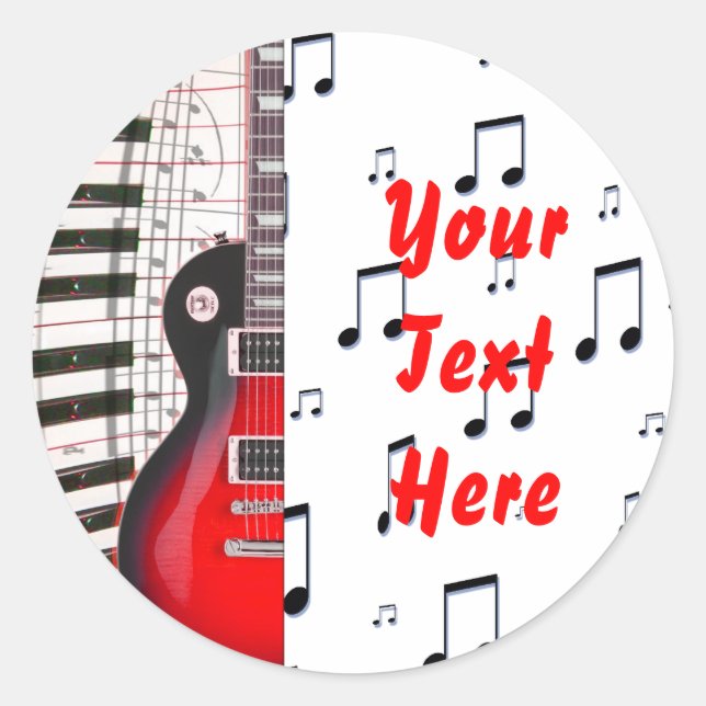 Red Guitar Piano Keys and Note Classic Round Sticker (Front)