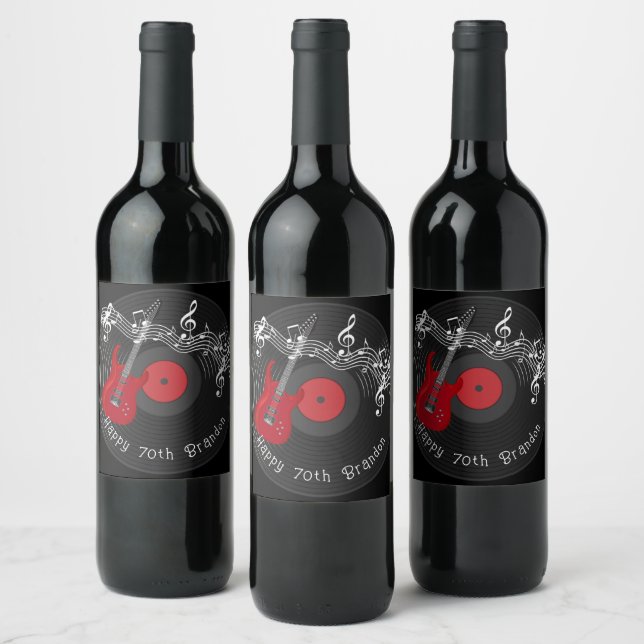 Red Guitar Rock Music Album Birthday Wine Label (Bottles)