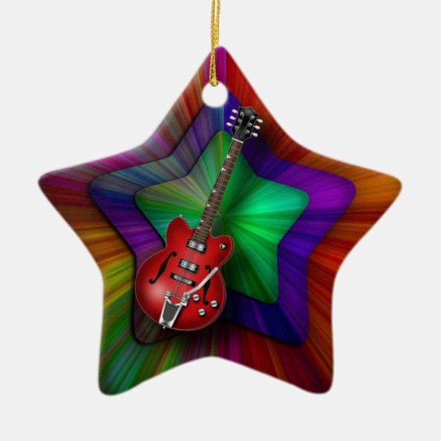 Red Guitar Star Ornament (Front)
