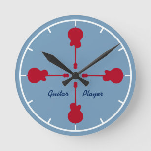 red guitars . guitarist round clock