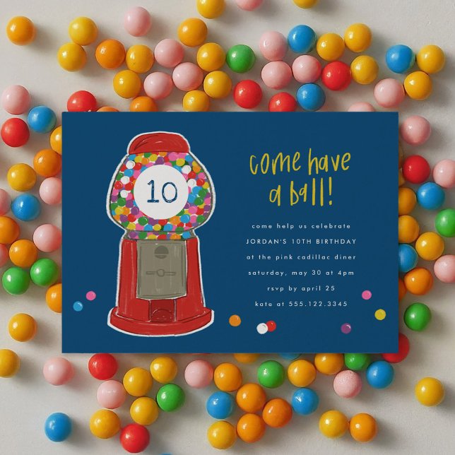 Red Gumball Machine Candy Bubble Gum Birthday Invitation (Red Gumball Machine Candy Bubble Gum Birthday Invitation)