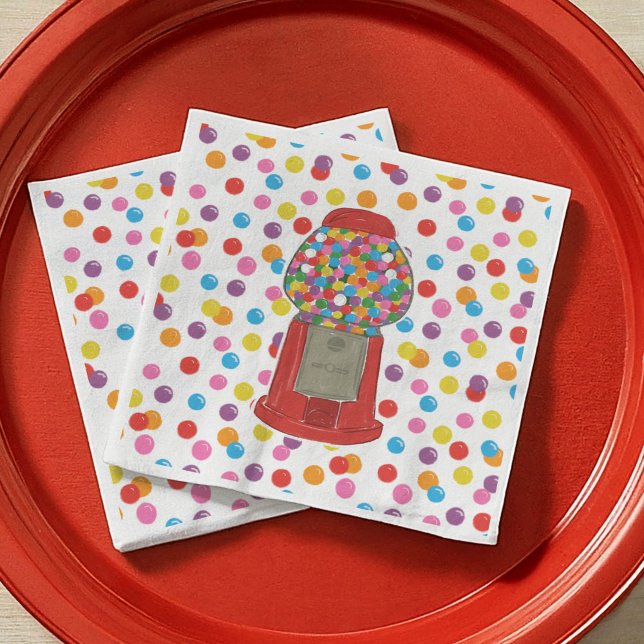 Red Gumball Machine Candy Bubble Gum Birthday Napkin (Red Gumball Machine Candy Bubble Gum Birthday Paper Napkins)