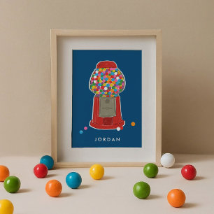 Red Gumball Machine Candy Bubble Gum Personalised Poster