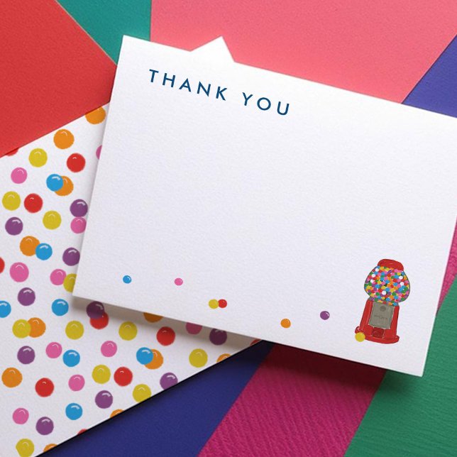 Red Gumball Machine Candy Bubble Gum Thank You  Card (Red Gumball Machine Candy Bubble Gum Thank You Note Cards)