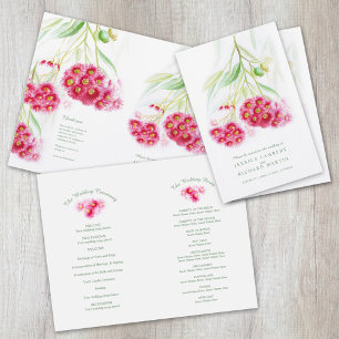 Red gumnut eucalyptus flowers Wedding Program