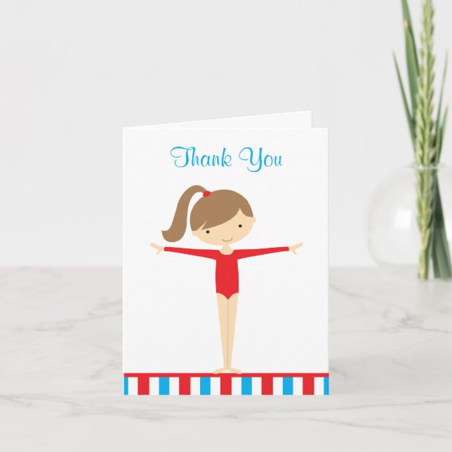 Red Gymnastics Girl Thank You Note Card (Front)