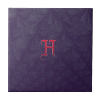 Red ‘H’ on purple embossed effect 3D fractal. Tile