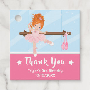 Red Hair Ballerina Pink Birthday Thank You Favour  Favour Tags