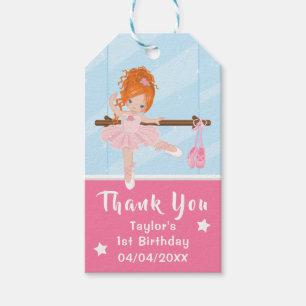 Red Hair Ballerina Pink Birthday Thank You Gift Ta Gift Tags